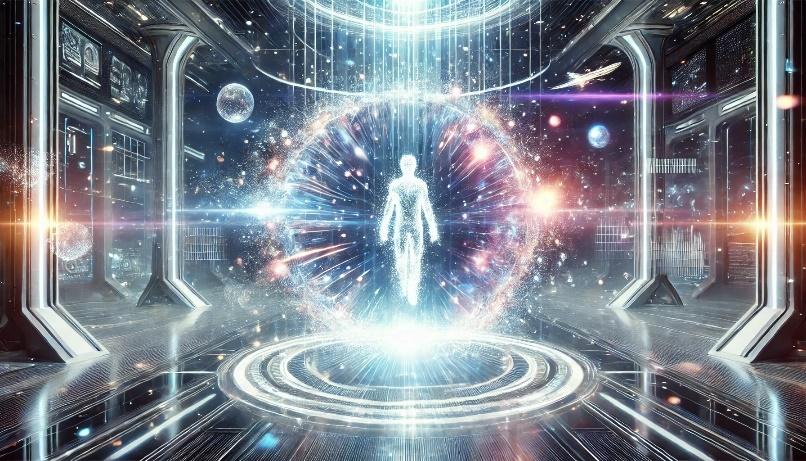 A person in a room with lights and stars