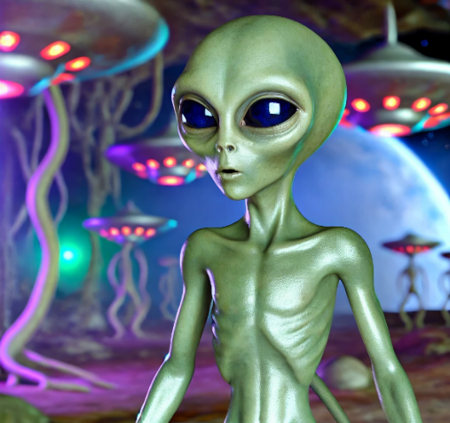 A cartoon alien in a space